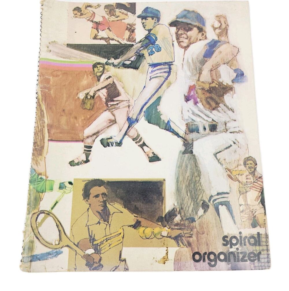 Vintage 1970's Mead Sports Spiral Organizer Notebook Folder Baseball Football